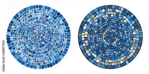 Ancient greece style mosaic mandala. Interweaving mosaic decorative element. Decorative antique stone ornament.