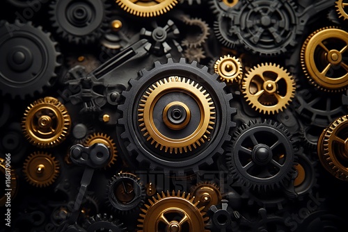 Wallpaper Mural Intricate black and gold gears background. Torontodigital.ca