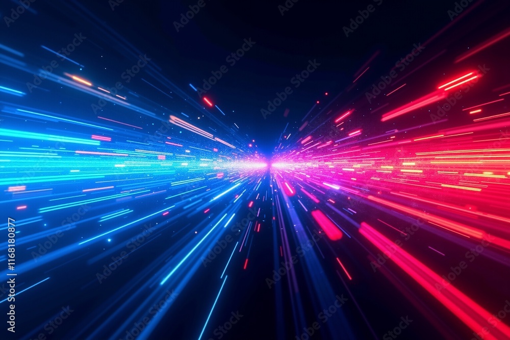 Obraz premium Experience the Thrill of Speed: Stunning Neon Lights Tunnel for Dynamic Visual Effects, Advertising, and Modern Art.