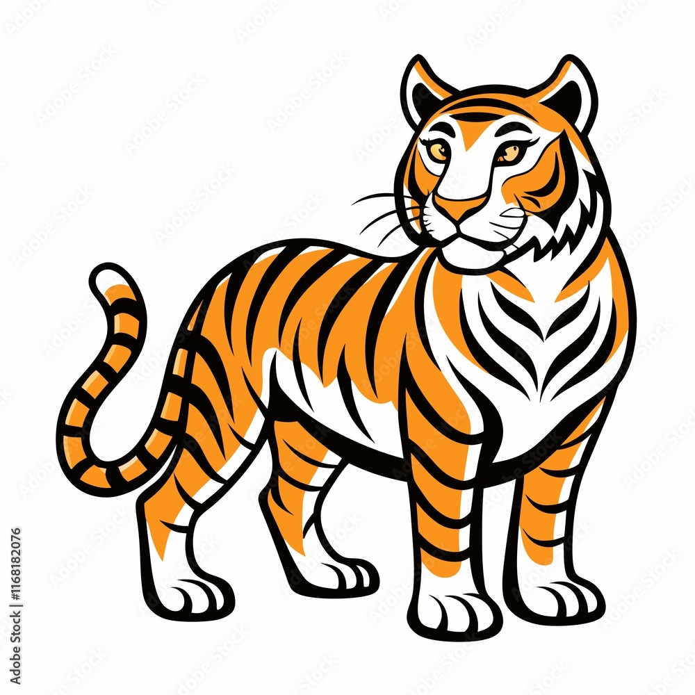 Obraz premium Javan tiger colorful vector on white background