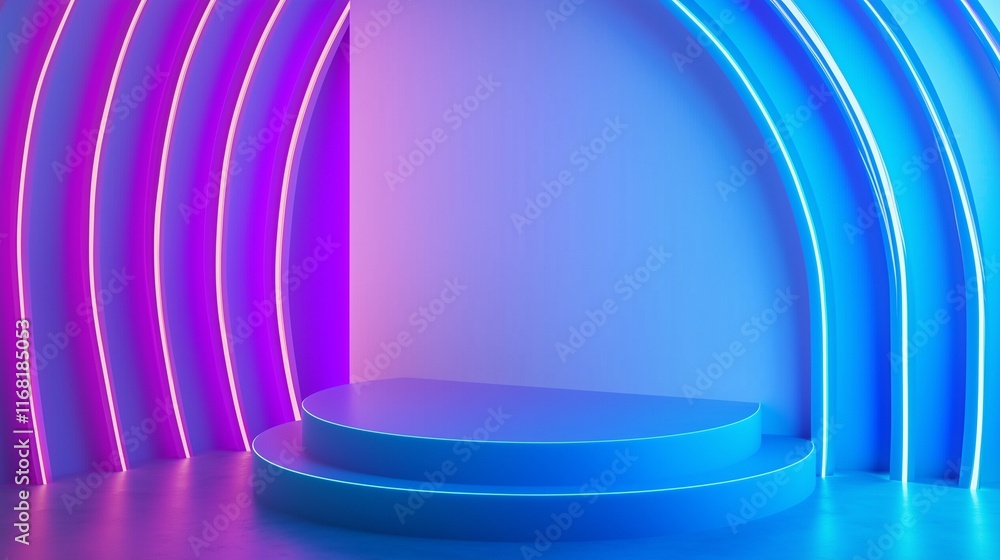 Neon curved lines in a virtual space for product displays. Neon curved lines in a virtual space for product displays.