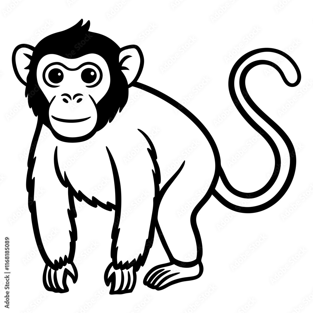 Fototapeta premium Monkey silhouette vector on white background 