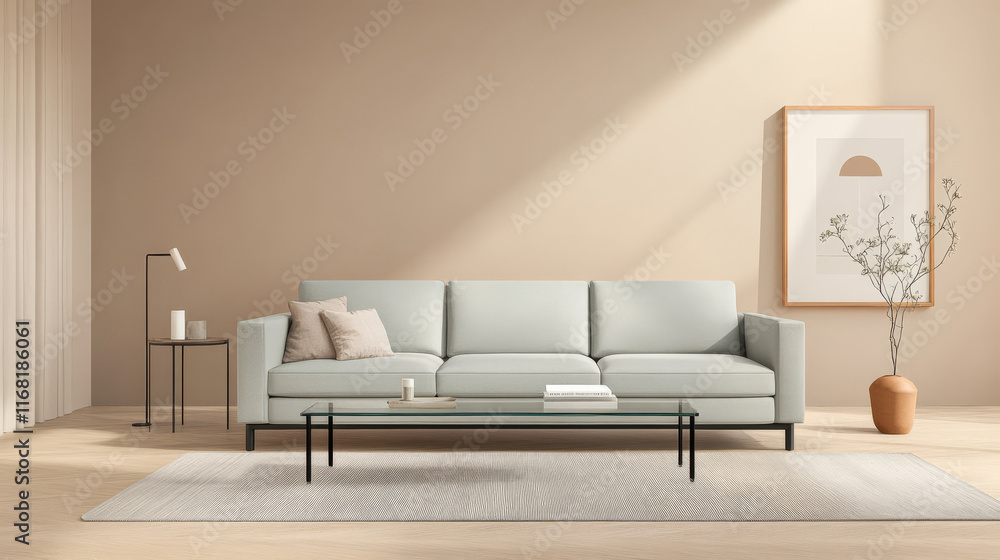 Modern living room with minimalist design and soft color palette enjoy peaceful ambiance Modern living room with minimalist design and soft color palette enjoy peaceful ambiance