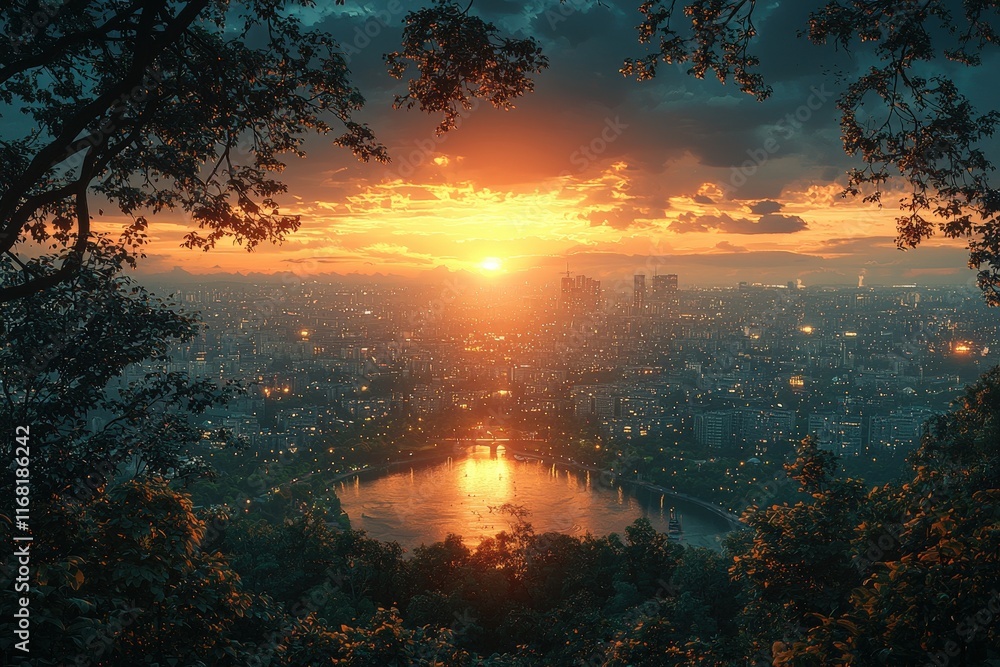 Naklejka premium Beautiful urban landscape, scenery, view, scene, paysage, cityscape