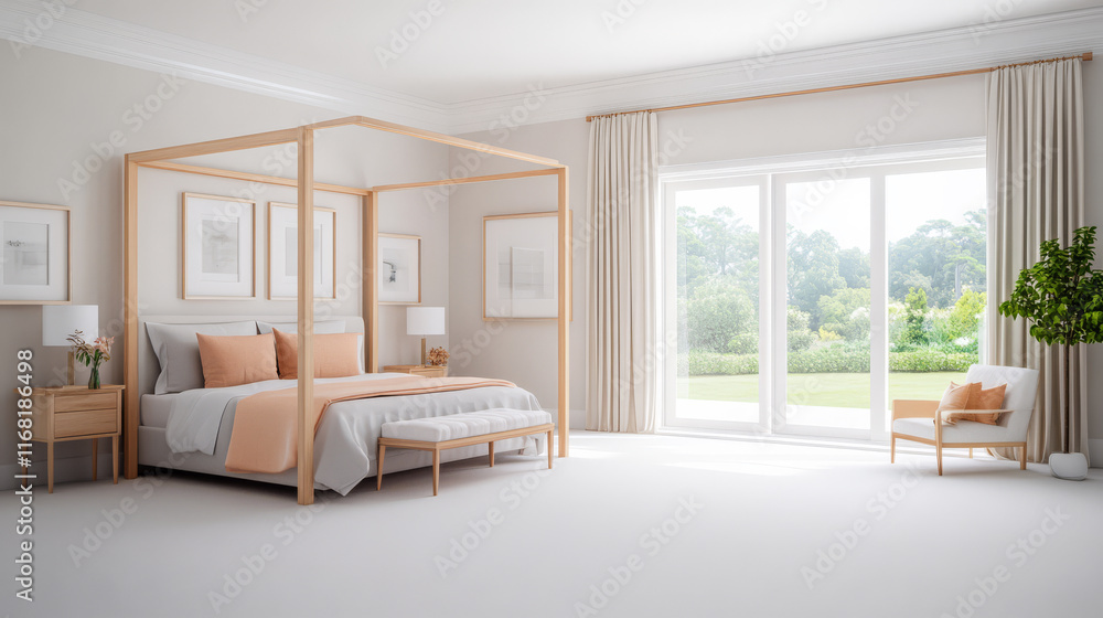 Fototapeta premium Elegant modern bedroom with natural light and minimalist decor