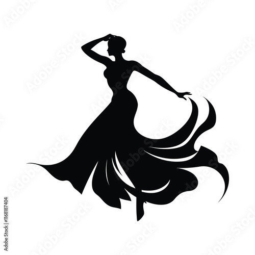 Female dancing figure vector silhouette