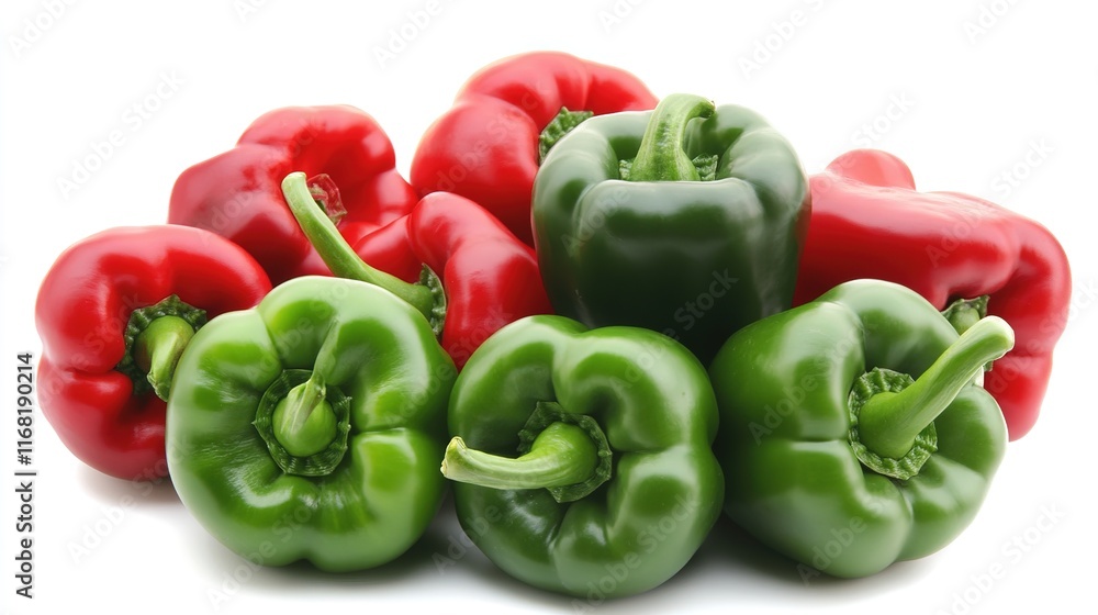 Vibrant Duo of Green and Red Peppers on a White Background: Fresh, Healthy, and Nutritious Vegetables for a Colorful Culinary Experience Vibrant Duo of Green and Red Peppers on a White Background: Fresh, Healthy, and Nutritious Vegetables for a Colorful Culinary Experience