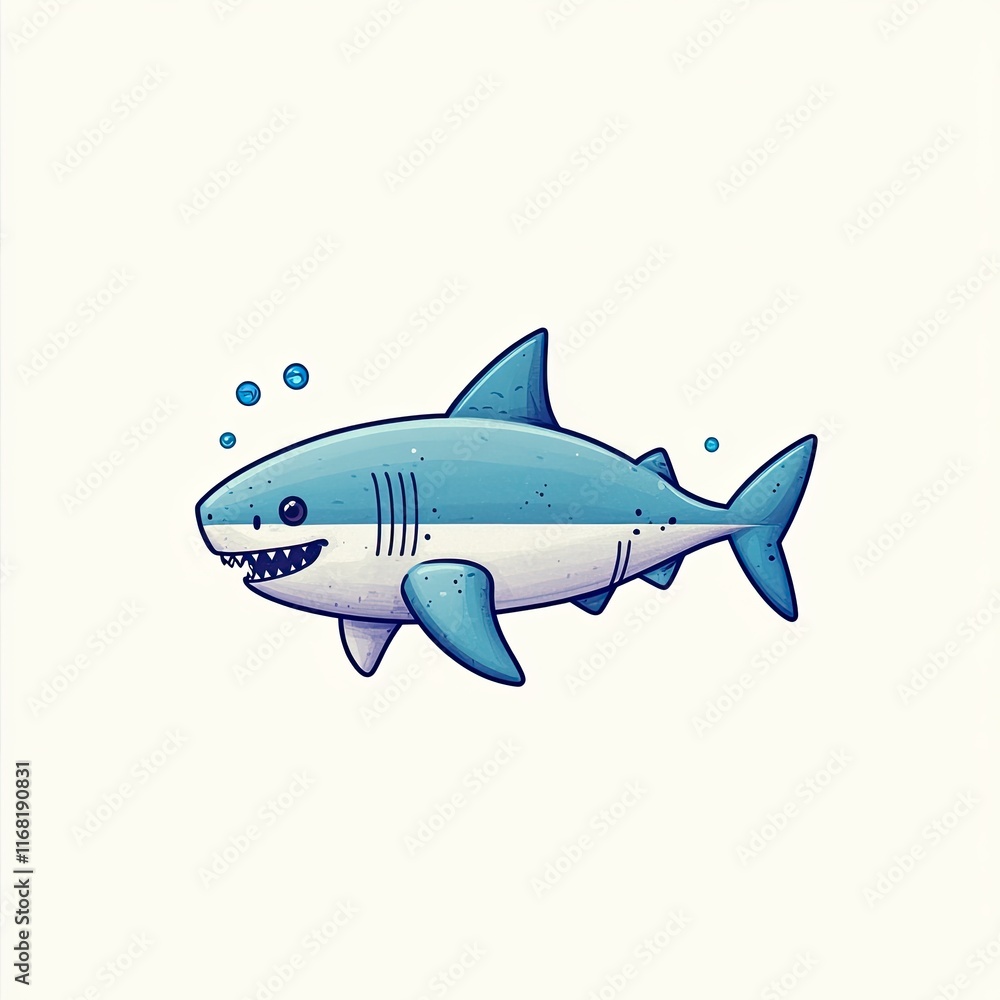 A playful cartoon shark swimming happily in the ocean, showcasing its big teeth and friendly demeanor in a fun and colorful style. A playful cartoon shark swimming happily in the ocean, showcasing its big teeth and friendly demeanor in a fun and colorful style.