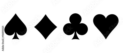 Four suits of playing cards on white background.