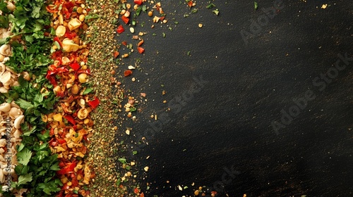Assorted Spices Herbs and Mushrooms Arranged on Dark Surface