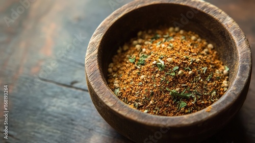 Aromatic Spice Blend in Wooden Bowl