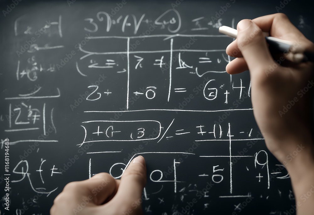 close complex sophisticated chalk shot hand mathematical writing formu holding close complex sophisticated chalk shot hand mathematical writing formu holding