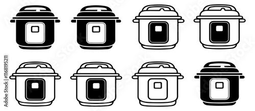 Set of electric pressure cooker icon collection on white background.