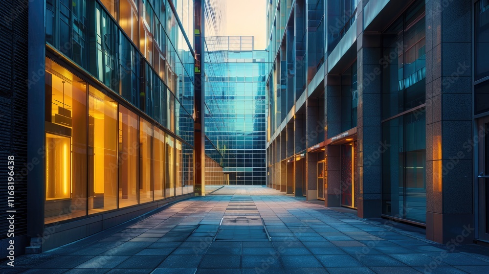 Alley with modern office buildings. Alley with modern office buildings.