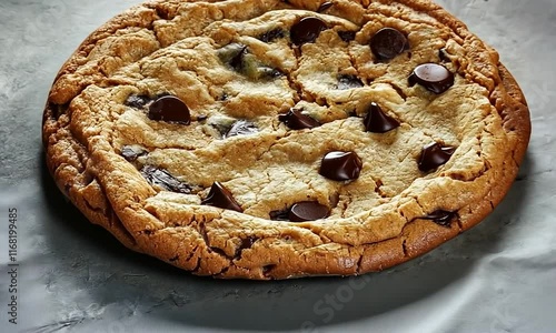 Closeup of a cookie with chocolate chips photo