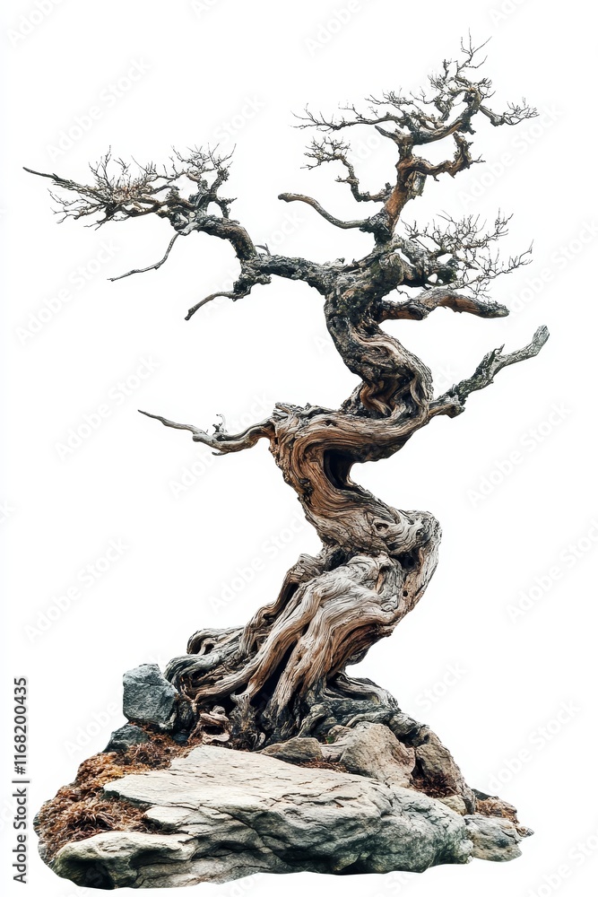 Ancient gnarled tree on rocks, isolated. Ancient gnarled tree on rocks, isolated.
