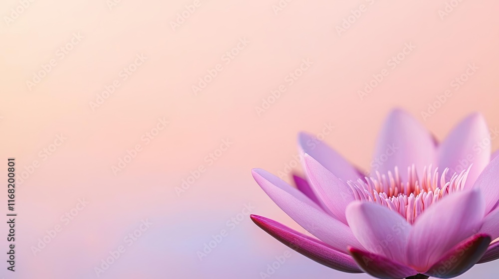 Fototapeta premium Pastel skies concept. Beautiful pink lotus flower blooming against a soft pastel background.