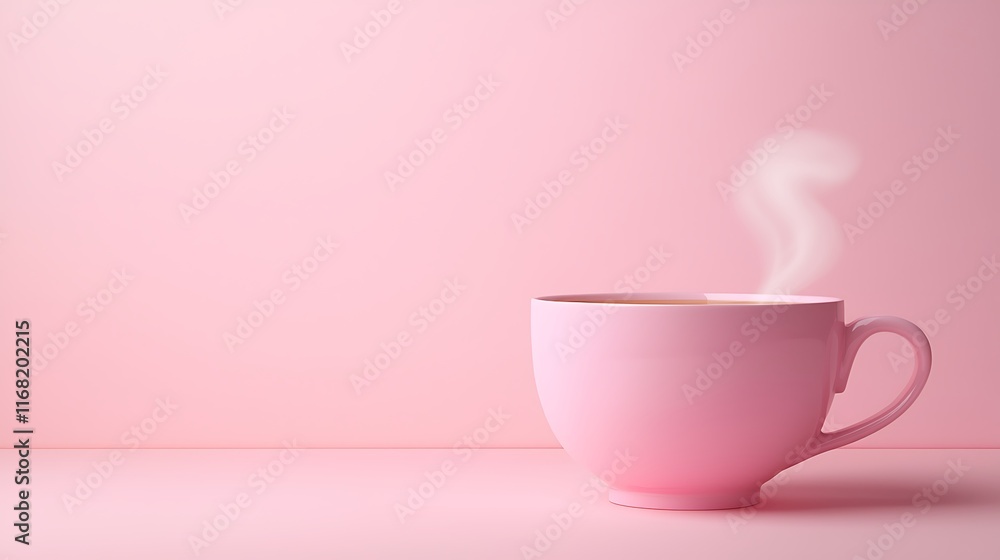 Pink Teacup with Steam on Pink Background Minimalist Hot Drink Concept Pink Teacup with Steam on Pink Background Minimalist Hot Drink Concept