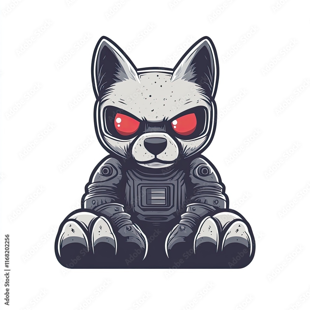 Obraz premium Illustration of a fierce robotic cat character with mechanical enhancements and a bold, cartoonish style showcasing its unique design features