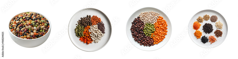 set of Various pulses on a white ceramic plate, various types of pulses on a plate, various types of pulses arranged on a white ceramic plate, mixed pulses on a plate, on a transparent backgrounds set of Various pulses on a white ceramic plate, various types of pulses on a plate, various types of pulses arranged on a white ceramic plate, mixed pulses on a plate, on a transparent backgrounds