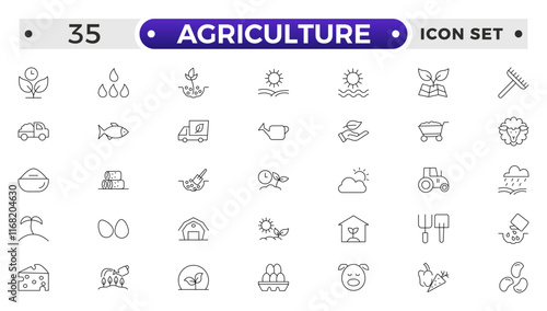 Agriculture and gardener outline icon .Growing seedlings. Set of icons. Plant shoots. Sowing seeds. Agriculture & Farming simple vector icon set.