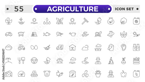 Agriculture and gardener outline icon .Growing seedlings. Set of icons. Plant shoots. Sowing seeds. Agriculture & Farming simple vector icon set.