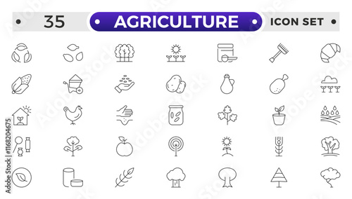 Agriculture and gardener outline icon .Growing seedlings. Set of icons. Plant shoots. Sowing seeds. Agriculture & Farming simple vector icon set.