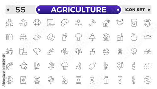 Agriculture and gardener outline icon .Growing seedlings. Set of icons. Plant shoots. Sowing seeds. Agriculture & Farming simple vector icon set.