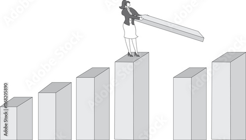 Solutions to face the first steps that feel difficult, Smart businesswoman uses stairs to climb very large rung concept