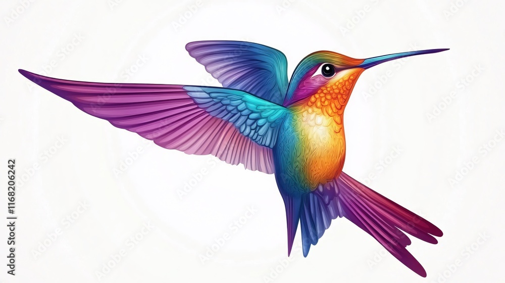Fototapeta premium Colorful Hummingbird in Flight with Vibrant Feathers and Graceful Wings