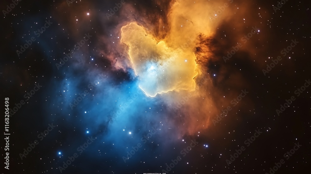Fototapeta premium Cosmic Nebula: Blue and Gold Celestial Dance in Deep Space
