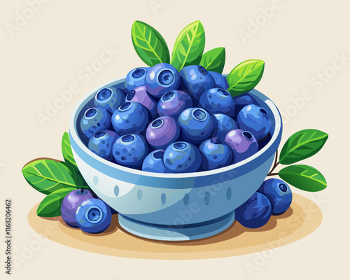 A simple clay bowl filled with fresh blueberries, set on a soft cream-colored backdrop