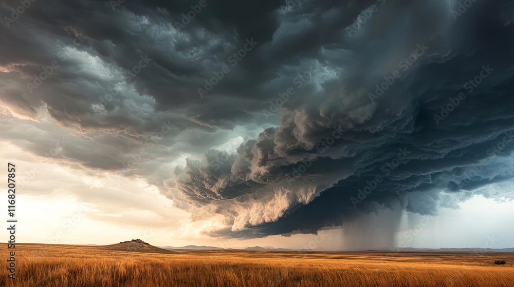 Pastel skies concept. Dramatic storm clouds loom over a golden landscape, highlighting nature's power. Pastel skies concept. Dramatic storm clouds loom over a golden landscape, highlighting nature's power.