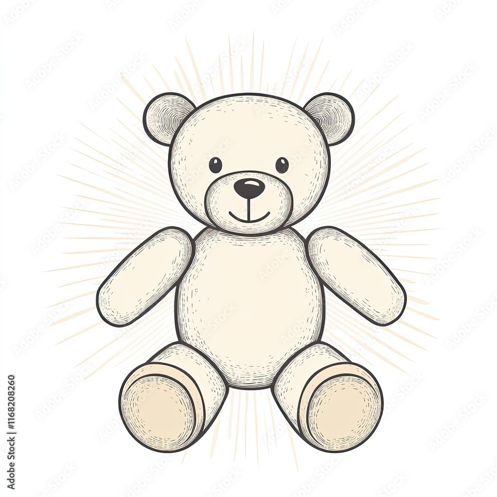 Obraz premium Charming and whimsical illustration of a cute teddy bear with a joyful expression, surrounded by soft golden rays
