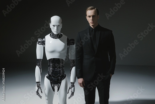 Ai robot and human. Generative Ai. collaboration between human and artificial intelligence.

 photo