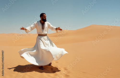 sufism dancer on desert sand photo