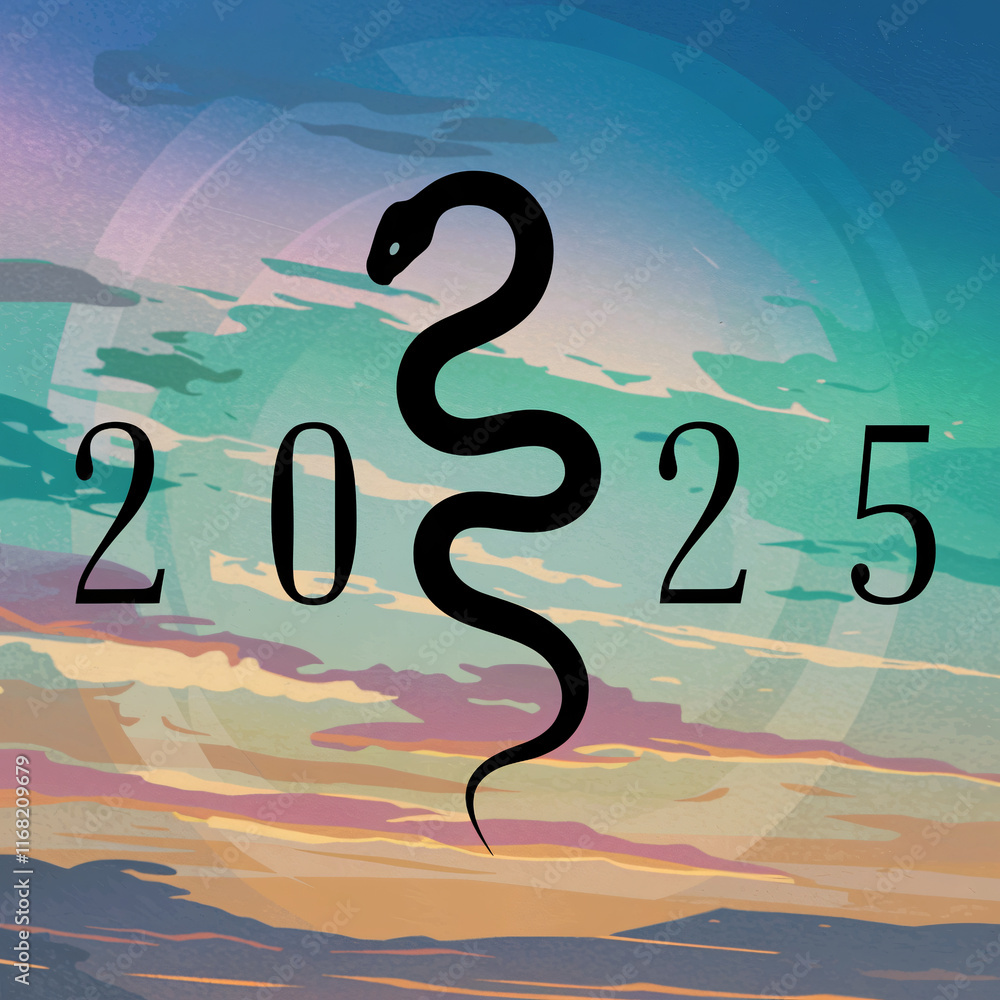 Obraz premium Chinese Lunar New Year 2025 - Year Of The Snake. Social Media Square. Blank template. Design illustration. Space for copy. Conceptual. Flowing. Abstract background.