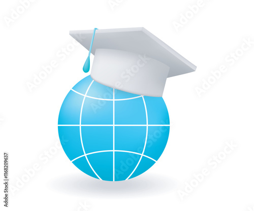 Global education world with graduation cap