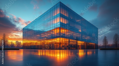 Wallpaper Mural Sleek Modern Industrial Building at Dusk with Glass Facade and Illuminated Interior Torontodigital.ca