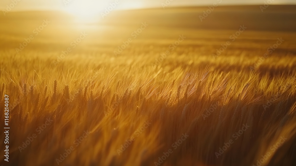 Fototapeta premium Golden Wheat Field Basking In Sunset Light