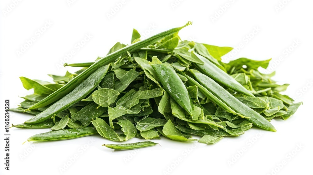 Fresh Green Pea Pods and Leaves Pile Fresh Green Pea Pods and Leaves Pile