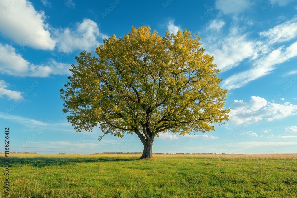 Maple tree landscape on a grassy field with a clear blue sky Maple tree landscape on a grassy field with a clear blue sky
