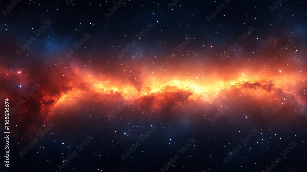 Cosmic Nebula: Fiery Orange Cloudscape in Starry Night Cosmic Nebula: Fiery Orange Cloudscape in Starry Night