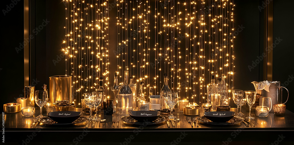 Birthday Background - Elegant dinner setting with twinkling lights, creating a festive atmosphere. Birthday Background - Elegant dinner setting with twinkling lights, creating a festive atmosphere.