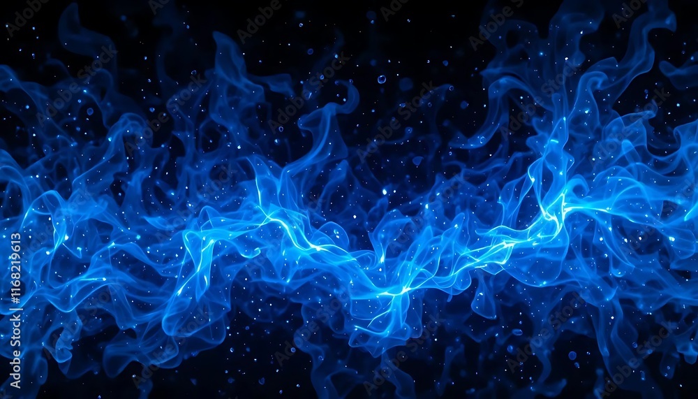 Obraz premium Blazing Blue Embers: Fiery Particles Sparkle in the Night