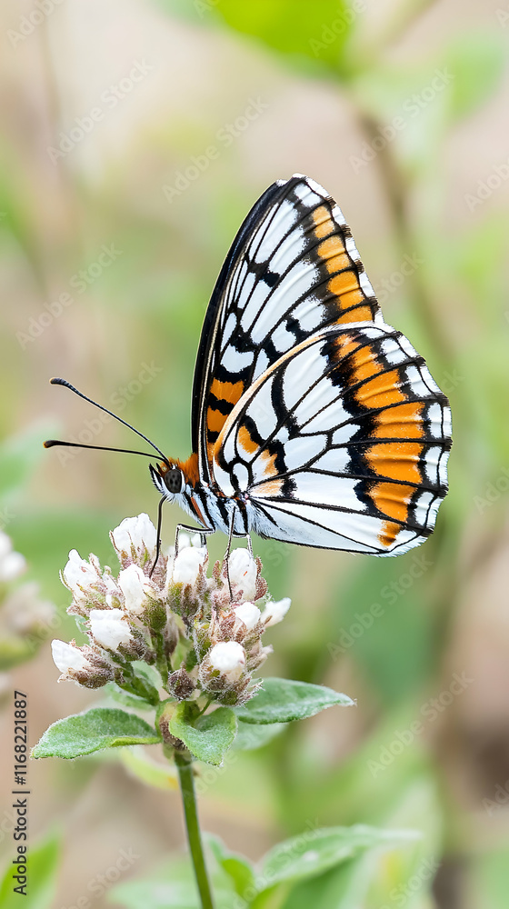 Fototapeta premium Butterfly on flower, garden, nature, wildlife, close-up, insect, spring, summer, vibrant colors, stock photo.