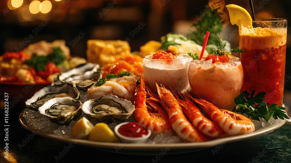 © Kanyanat - A plate of seafood and a drink with a red straw