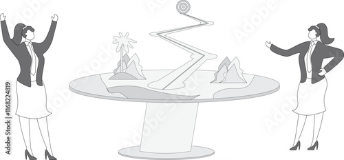 Business people explain franchise business strategies on white board to achieve business targets illustration, franchise business management, business strategy concept