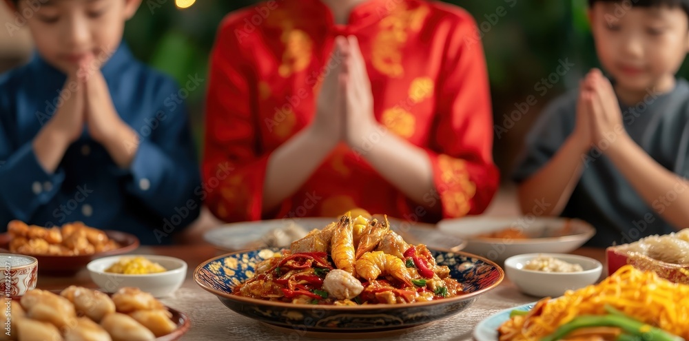 Family gathers for heartfelt prayers, embracing traditions before the Chinese New Year celebrations begin. Family gathers for heartfelt prayers, embracing traditions before the Chinese New Year celebrations begin.