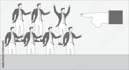 Candidate selection to find professional employees, choosing employee candidates for job position, human resources concept, professional businessman pointing at chosen candidate for job position